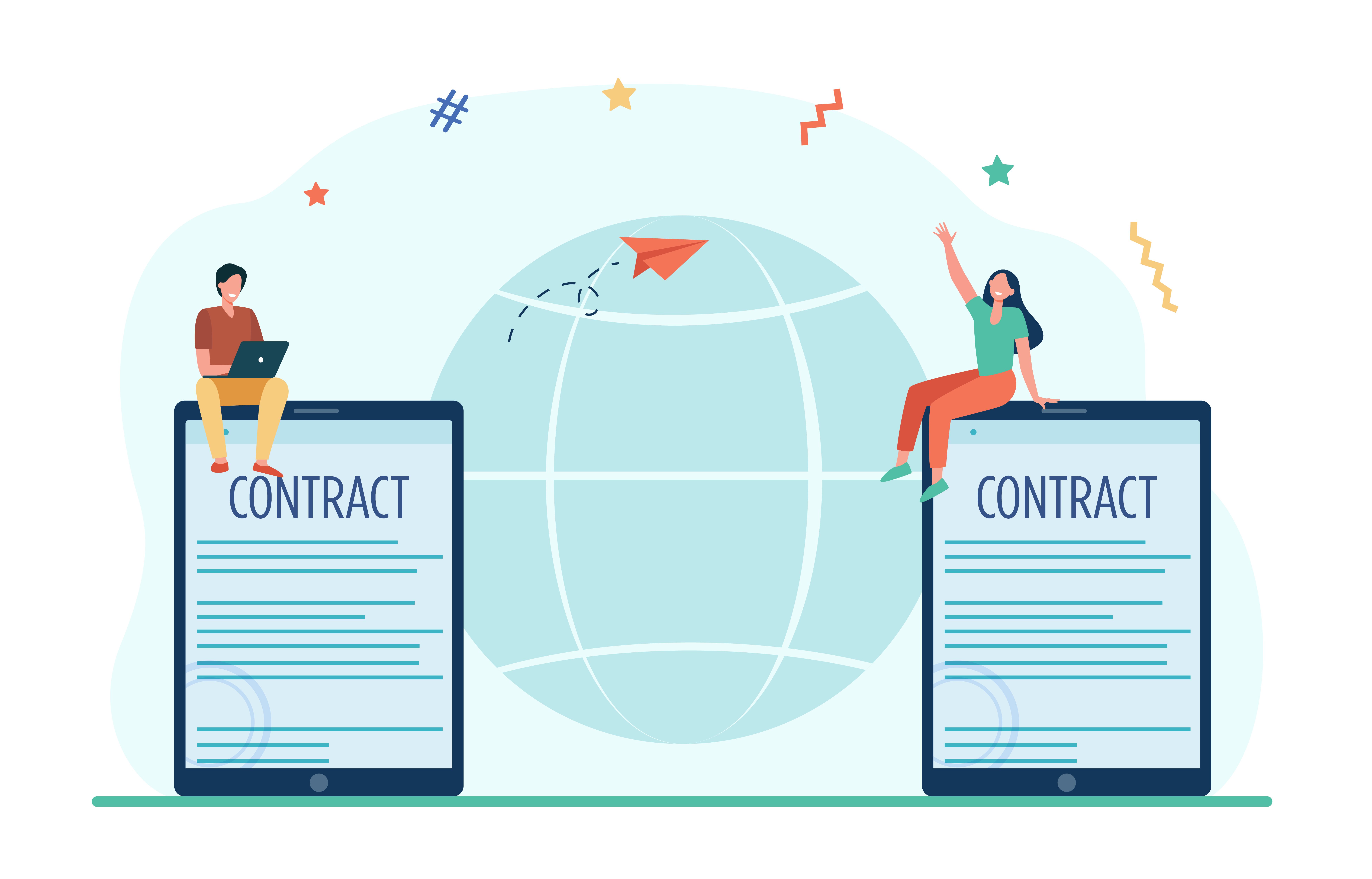 Business partners signing contract online